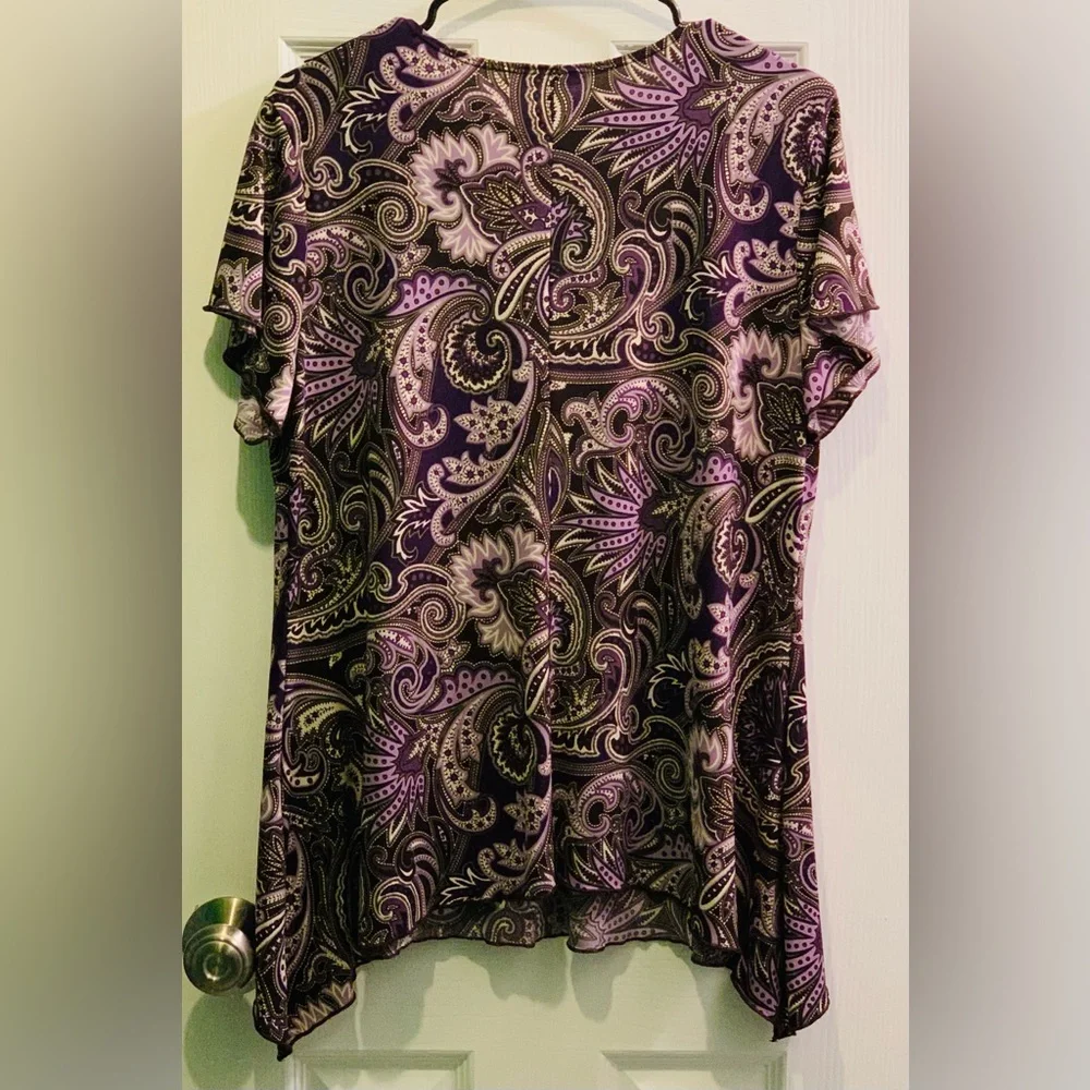 Woman’s Dressbarn Blouse XL Purple Paisley Embroidered Made in USA - Picture 2 of 11
